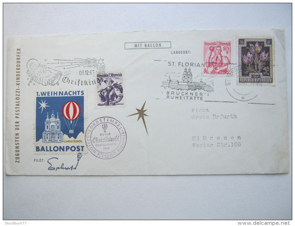 1961 , Christkindl  , Ballonpostbrief   St.Florian - Covers & Documents