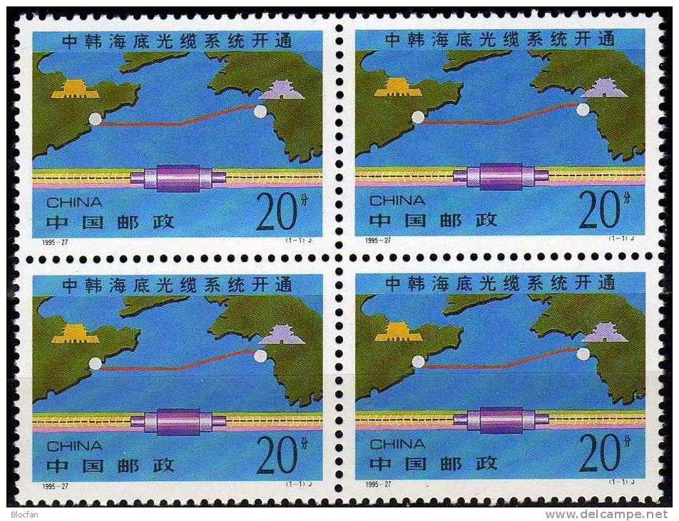 Kommunikation Zu Süd-Korea 1996 VR China 2684 4-Block ** 4€ Segment Unterwasser-Kabel Landkarte Map Stamp Of  Chine Cina - Blocks & Kleinbögen