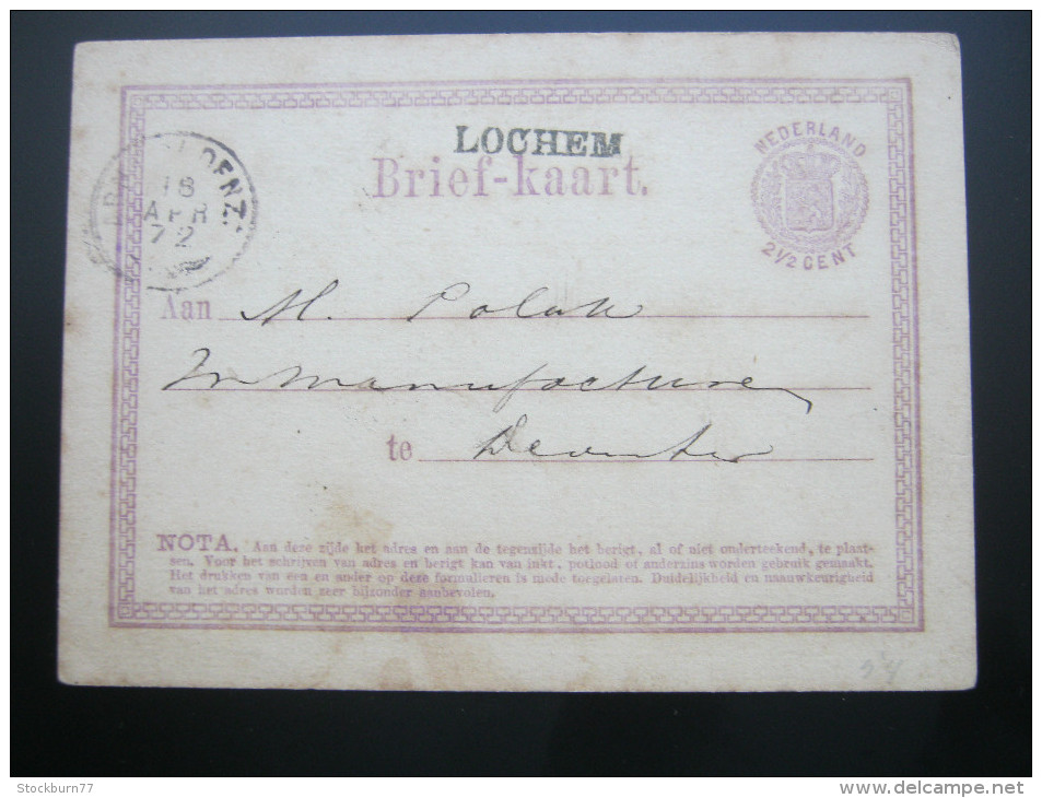 1872 ,  LOCHEM  ,  Briefkaart - Postal Stationery