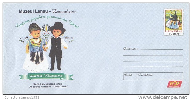 623FM- DOLLS, LENAU MUSEUM, FOLKLORE COSTUMES, COVER STATIONERY, 2007, ROMANIA - Muñecas