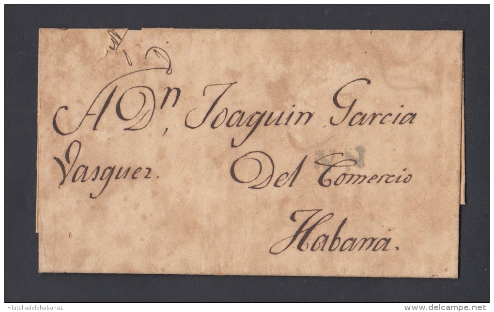 PREFI-194. CUBA SPAIN ESPAÑA. MARITIME MAIL. STAMPLESS. S/f. CARTA MARCA EMPRESA.&ldquo;NA&rdquo; NEGRO. CIRCA 1830. - Prephilately