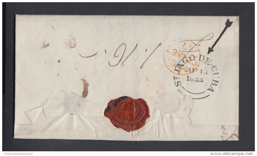 PREFI-195. CUBA SPAIN ESPAÑA. MARITIME MAIL. STAMPLESS. AGENCIA POSTAL INGLESA SANTIAGO DE CUBA. 1844. BRITISH POSTAL - Prephilately