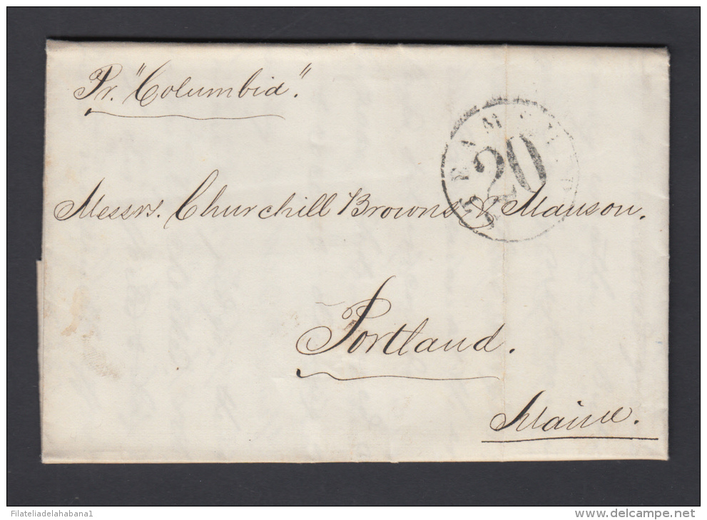 PREFI-200. CUBA SPAIN ESPAÑA. MARITIME MAIL. STAMPLESS.  1868. CARTA DE LA HABANA A PORTLAND. MAINE. US. MARCAS &ldquo;S - Prephilately