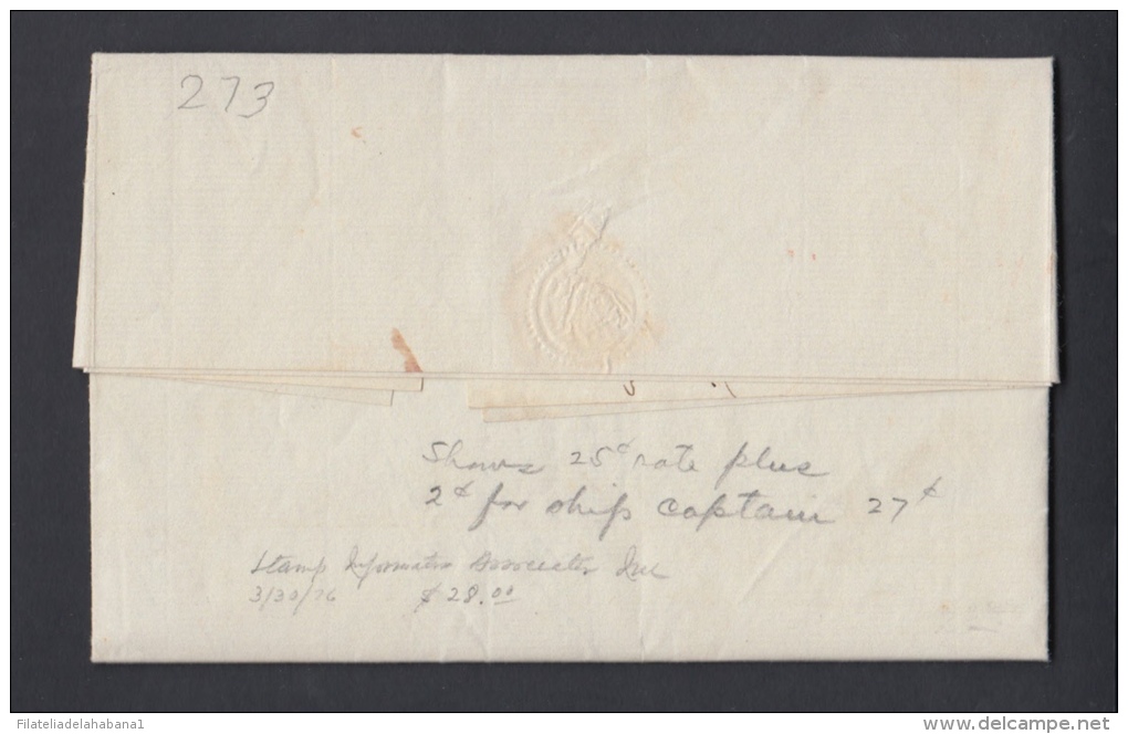 PREFI-200. CUBA SPAIN ESPAÑA. MARITIME MAIL. STAMPLESS.  1868. CARTA DE LA HABANA A PORTLAND. MAINE. US. MARCAS &ldquo;S - Préphilatélie