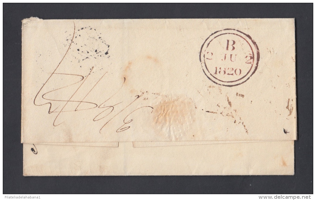 PREFI-202. CUBA SPAIN ESPAÑA. MARITIME MAIL. STAMPLESS. 1820. CARTA DE LA HABANA A LONDRES. UK. MARCA DE LIVERPOOL. ROJO - Prephilately