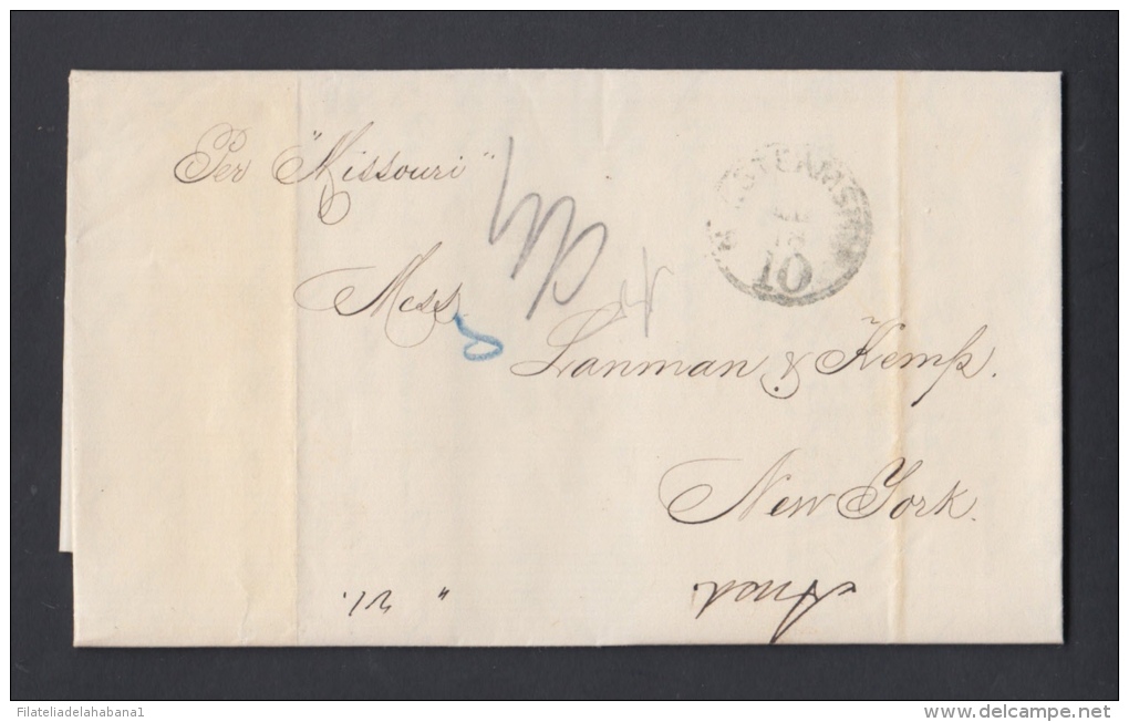 PREFI-204. CUBA SPAIN ESPAÑA. MARITIME MAIL. STAMPLESS. 1872. CARTA DE LA HABANA A NEW YORK. US. MARCAS &ldquo;STEAMSHIP - Prephilately