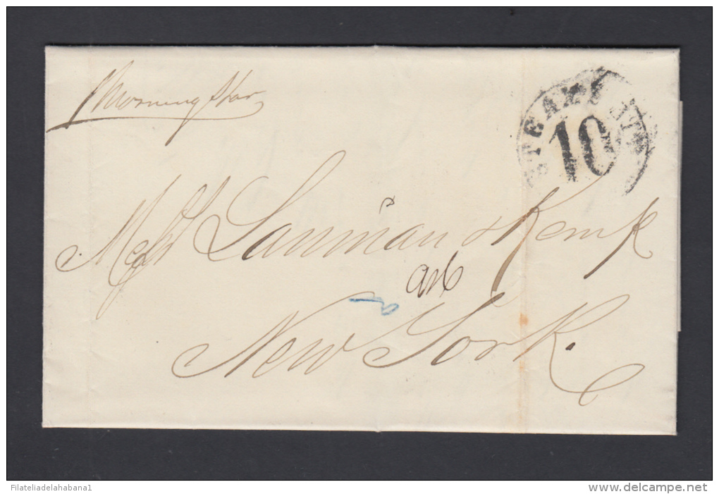 PREFI-205. CUBA SPAIN ESPAÑA. MARITIME MAIL. STAMPLESS. 1864. CARTA DE LA HABANA A NEW YORK. US. MARCAS &ldquo;STEAMSHIP - Prephilately