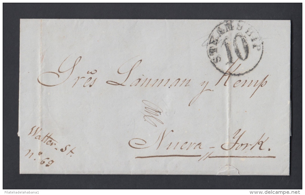 PREFI-207. CUBA SPAIN ESPAÑA. MARITIME MAIL. STAMPLESS. 1862. CARTA DE PUERTO PRINCIPE A NEW YORK. US. MARCAS &ldquo;STE - Voorfilatelie