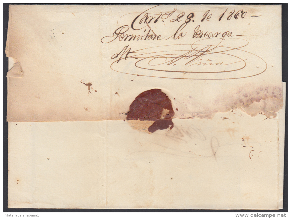 PREFI-217. CUBA SPAIN ESPAÑA. STAMPLESS. MARITIME MAIL. 1860. CORREO DE CABOTAJE.  LA HABANA A CARDENAS. SHIP &ldquo;JUA - Voorfilatelie