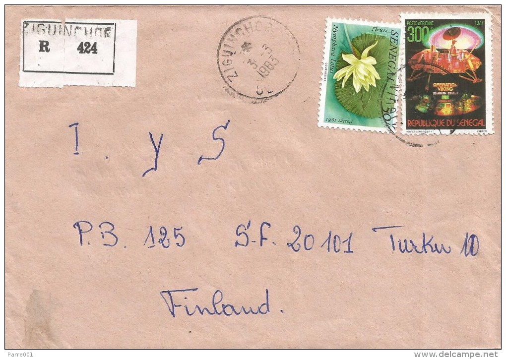 Senegal 1983 Ziguinchor Space Operation Viking Lander Water Lily Registered Cover - Africa