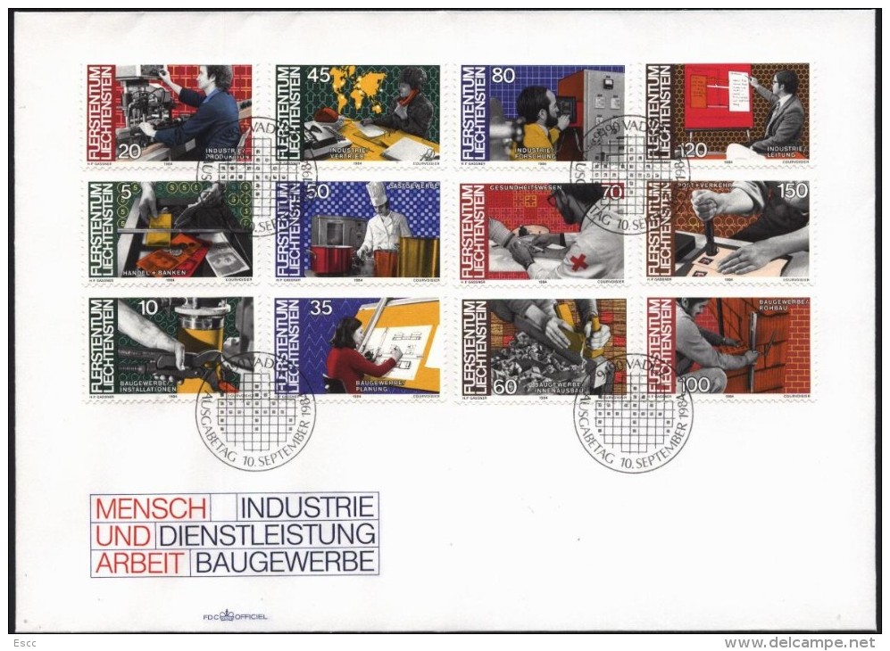 Mint FDC People And Work Industrial Service Building Trade 1984  From Liechtenstein - Other & Unclassified