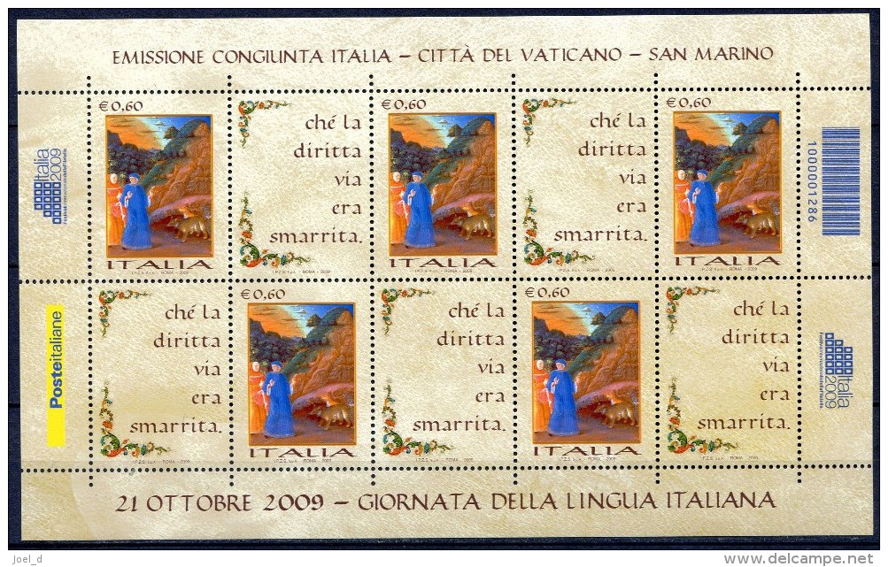 Italia Repubblica 2009 - Foglietto Giornata Della Lingua Italiana Nuovo MNH Con Codice A Barre - Blocchi & Foglietti