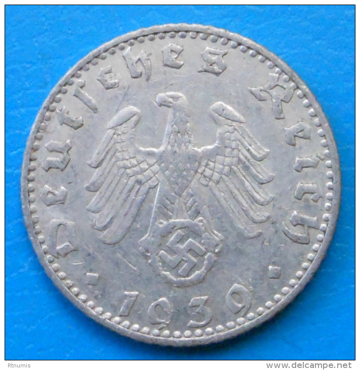 Allemagne Germany Deutschland 50 Reichspfennig 1939 J Km 96 ANNEE RARE - 50 Reichspfennig