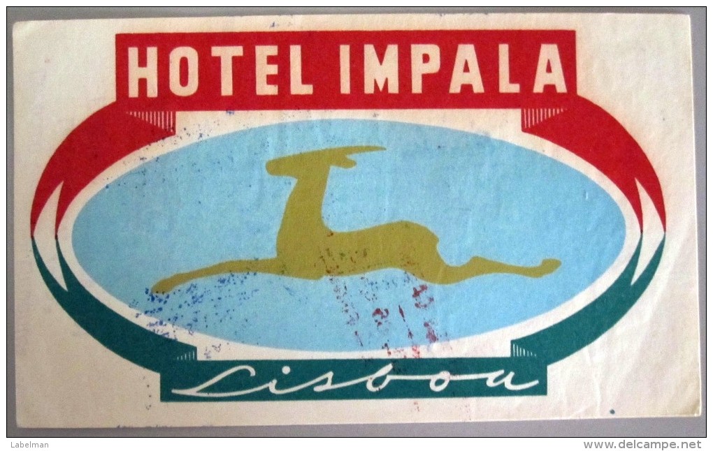 HOTEL PENSAO RESIDENCIAL PENSION IMPALA LISBOA SMALL TAG DECAL STICKER LUGGAGE LABEL ETIQUETTE AUFKLEBER PORTUGAL - Hotel Labels