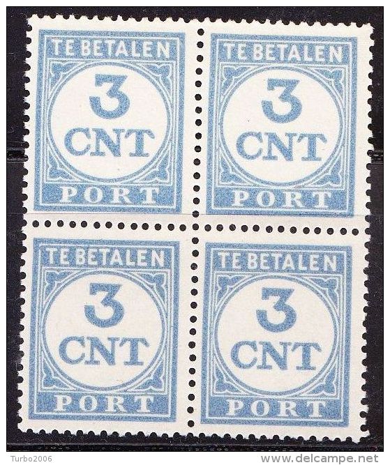 1921-38 Strafportzegels Cijfer En Waarde Baluw Kamtanding 13½ X 12 3/4 Blauw 3 Cent In Blok Van 4 Postfris NVPH P 69 B - Impuestos