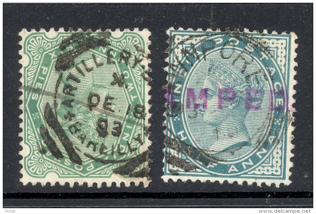 INDIA, Squared Circle Postmark &acute;BAREILLY-ARTILLERY&acute;, &acute;CAWNPORE&acute; On Q Victoria Stamp - 1882-1901 Empire