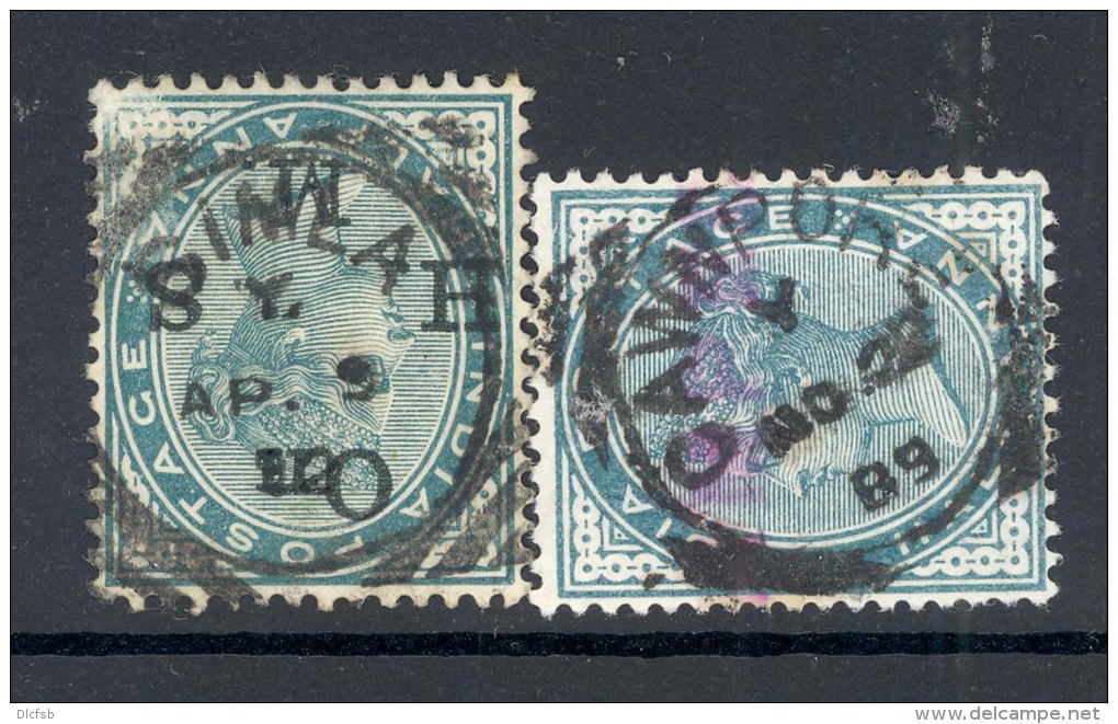 INDIA, Squared Circle Postmark &acute;SIMLA &acute;, &acute;CAWNPORE&acute; On Q Victoria Stamp - 1882-1901 Empire