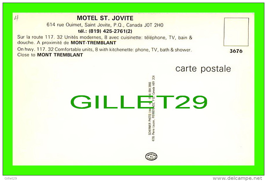 SAINT-JOVITE, QUÉBEC - MOTEL ST JOVITE - SCHERMER PHOTO LTÉE - - Autres & Non Classés