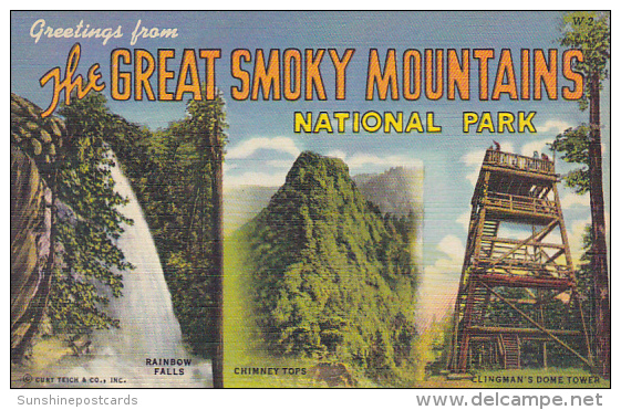 Greetings From The Great Smoky Mountains National Park Curteich - Smokey Mountains