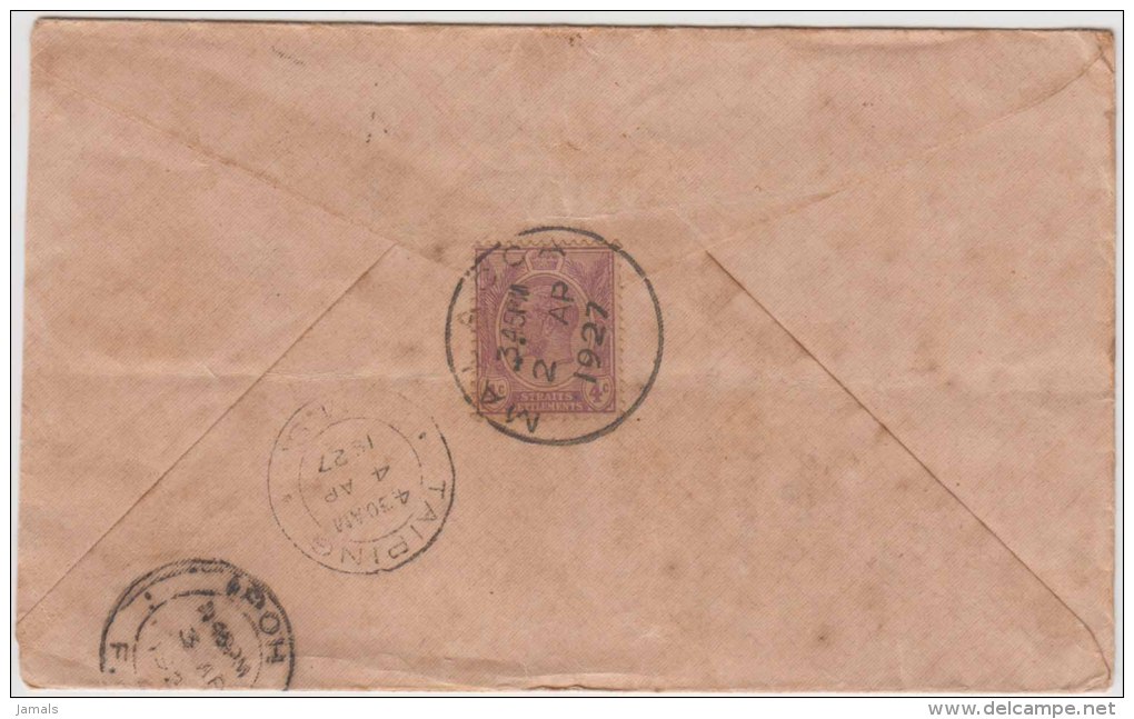 King George V, Straits Settlements, Commercial Cover To Taiping, As Per The Scan - Straits Settlements