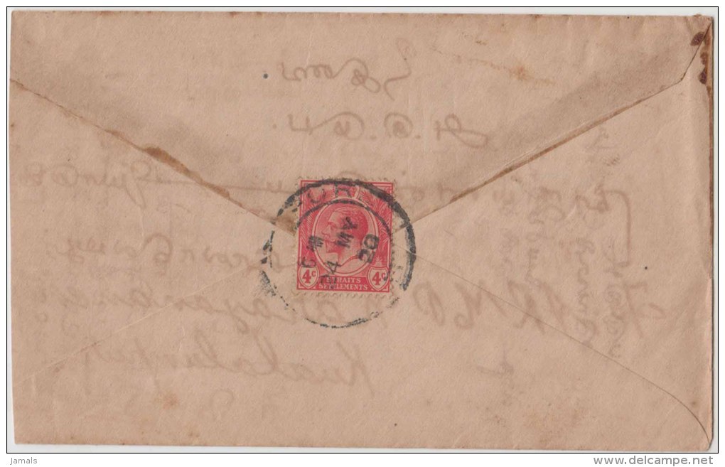 King George V, Straits Settlements, Commercial Cover, Singapore To Malaysia, As Per The Scan - Straits Settlements