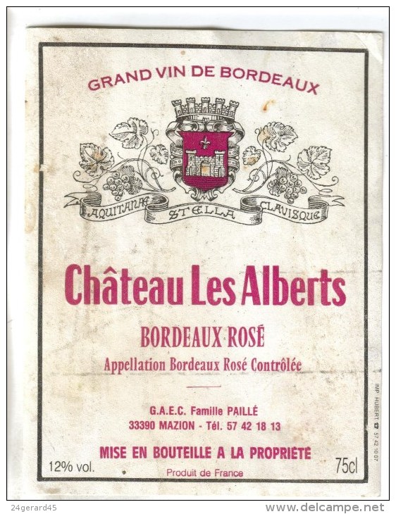 LOT 3 ETIQUETTES BOUTEILLE VIN - Bx Rosé "Chateau Les Alberts", Bx "Château Tour Chapoux 82, Médoc "Chateau Queyzans" 92 - Verzamelingen, Voorwerpen En Reeksen