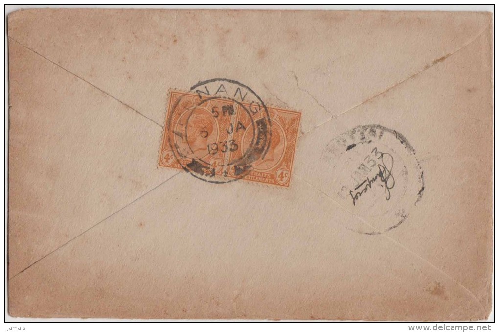 King George V, Straits Settlements, Commercial Cover, Penang To India, As Per The Scan - Straits Settlements