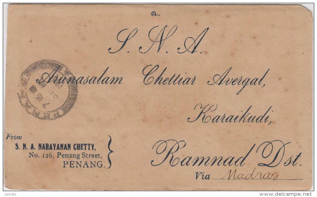 King George V, Straits Settlements, Commercial Cover, Penang To India, As Per The Scan - Straits Settlements