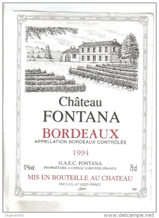 LOT 3 ETIQUETTES BOUTEILLE VIN - Bx  "Chateau Fontana"1994, Bx "Château Tour Chapoux 82, Médoc "Chateau Queyzans" 92 - Verzamelingen, Voorwerpen En Reeksen