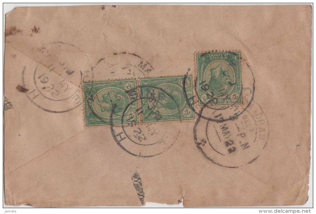 King George V, Straits Settlements, Commercial Cover, Singapore To India, As Per The Scan - Straits Settlements