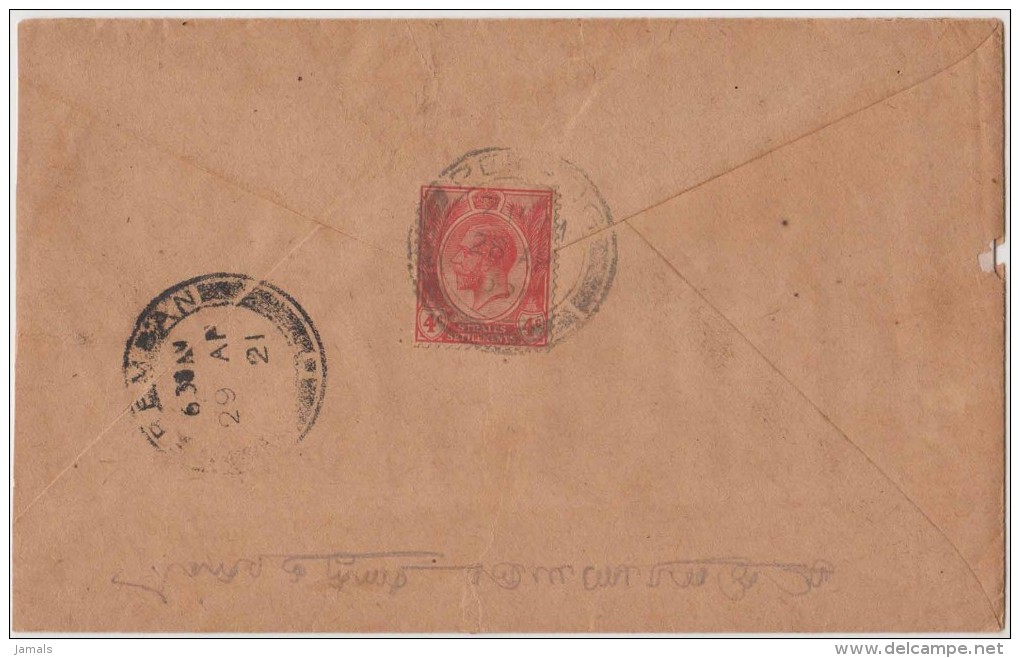 King George V, Straits Settlements, Commercial Cover, Penang To India, As Per The Scan - Straits Settlements