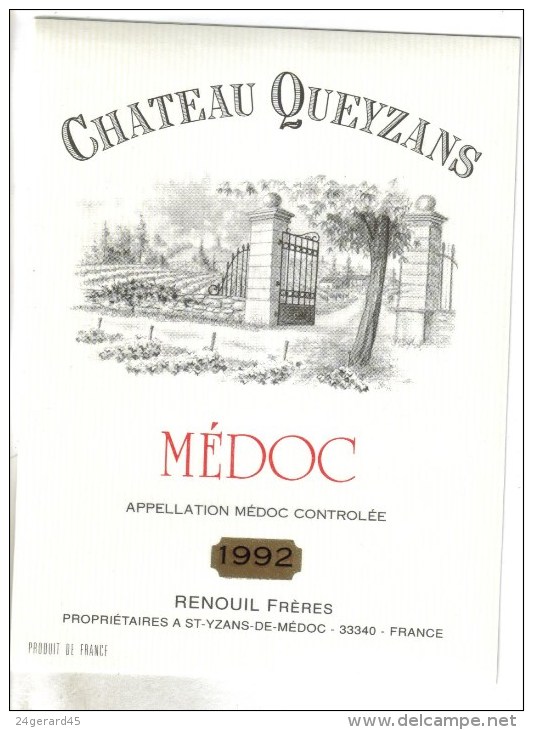 LOT 3 ETIQUETTES BOUTEILLE VIN - St Julien "Chat. Moulin Bridane"84 Et "Chat. Beauregard"75, Médoc "Chateau Queyzans" 92 - Collections & Sets