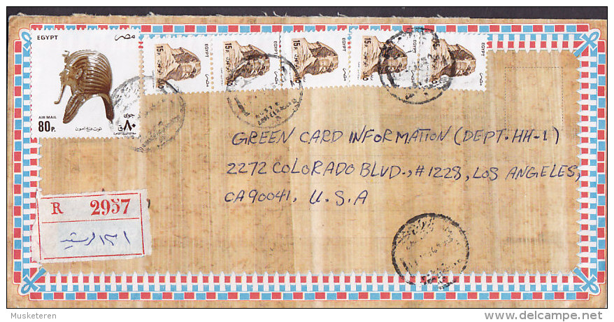 Egypte Egypt Registered Recommandé Label CAIRO 1993? Cover Lettre Etats Unis USA Pharao Tut-Anc-Amon Death Mask (2 Scans - Used Stamps