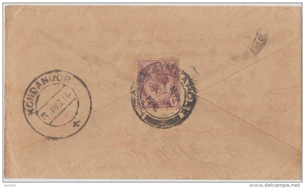 King George V, Straits Settlements, Commercial Cover, Singapore To India, As Per The Scan - Straits Settlements