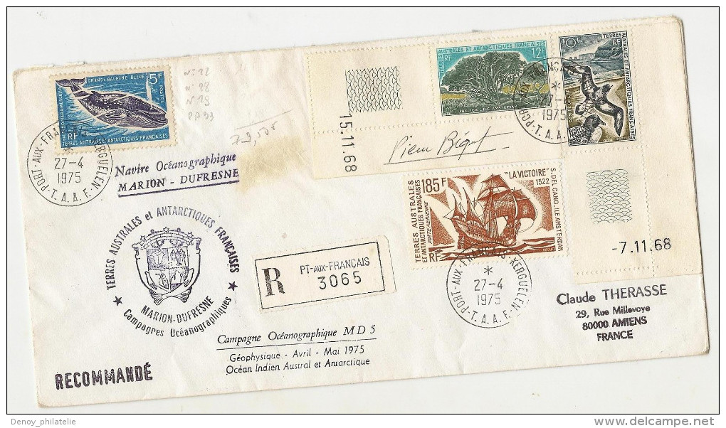 Lettre Recommandée De Port Aux Francais  Avec Poste N° 28, 22 29 PA 33,avec Cahet Expedition Polaire Et Cachet D´arrivée - Brieven En Documenten