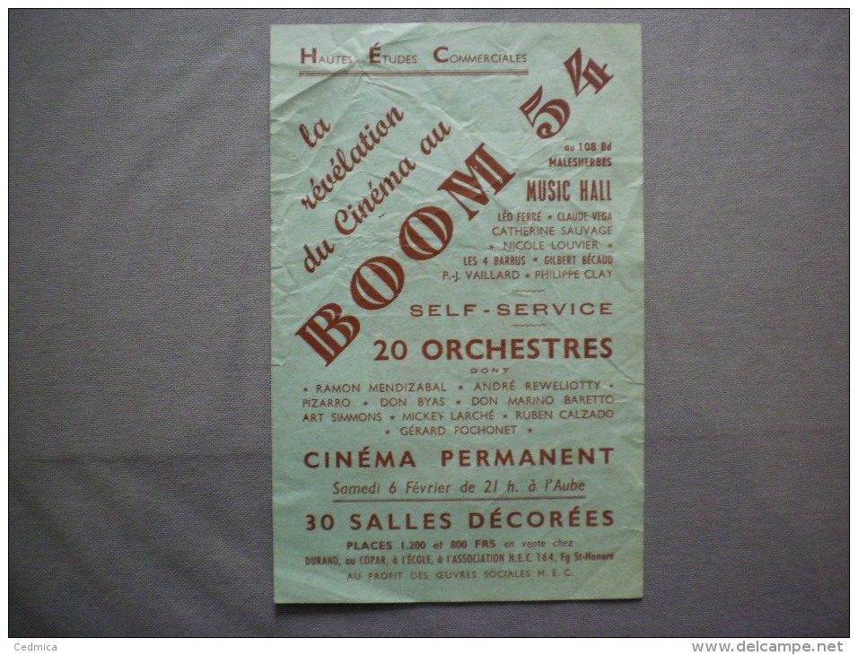 HAUTES ETUDES COMMERCIALES LA REVELATION DU CINEMA AU BOOM 54 AU 108 Bd MALESHERBES - Programmes