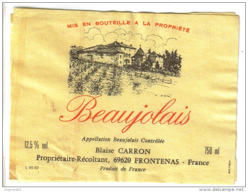 LOT 3 ETIQUETTES BOUTEILLE VIN - Beaujolais B. Carron, Beaujolais Village,  Blanc De Blanc - Collections & Sets