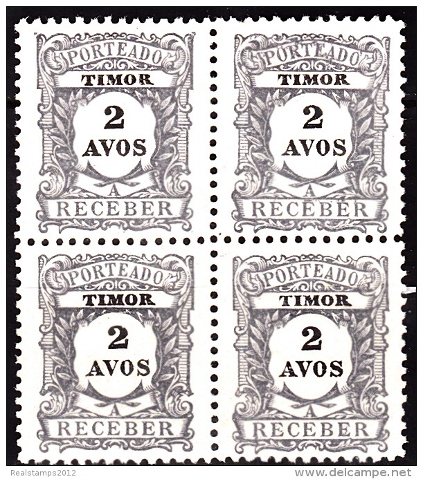 TIMOR -1904,  PORTEADO-  Emissão Regular,  2 A. (QUADRA) (*) MNG  Afinsa  Nº 2 - Timor