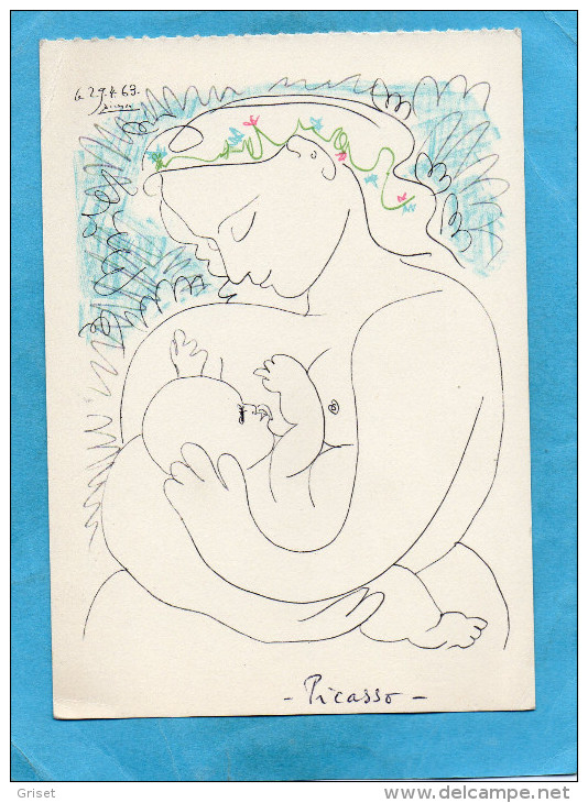 PICASSO-la Maternité  -dessin Carte De 1963 A Voyagé En 1965 - Picasso