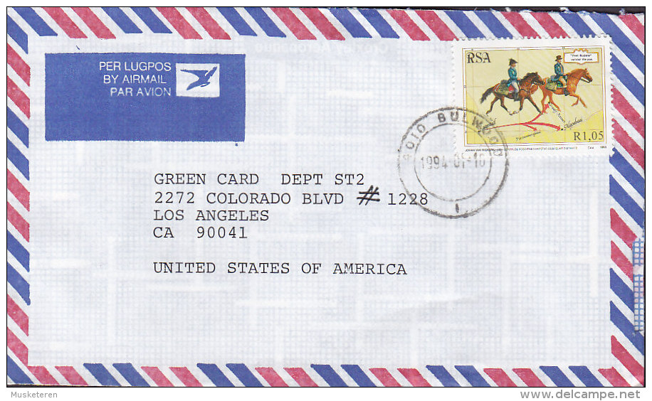 South Africa Lugpos Airmail Par Avion BULWOOD 1994 Cover Brief To USA Horse Pferd Cheval Postal Riders - Posta Aerea