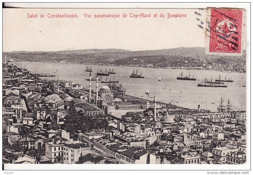 CONSTANTINOPEL-CONSTANTINOPLE (Turquie) Vue Sur Top-Hané Et Le Bosphore-Bâteau-Timbre-Stamp-Briefstempel- - Turquia