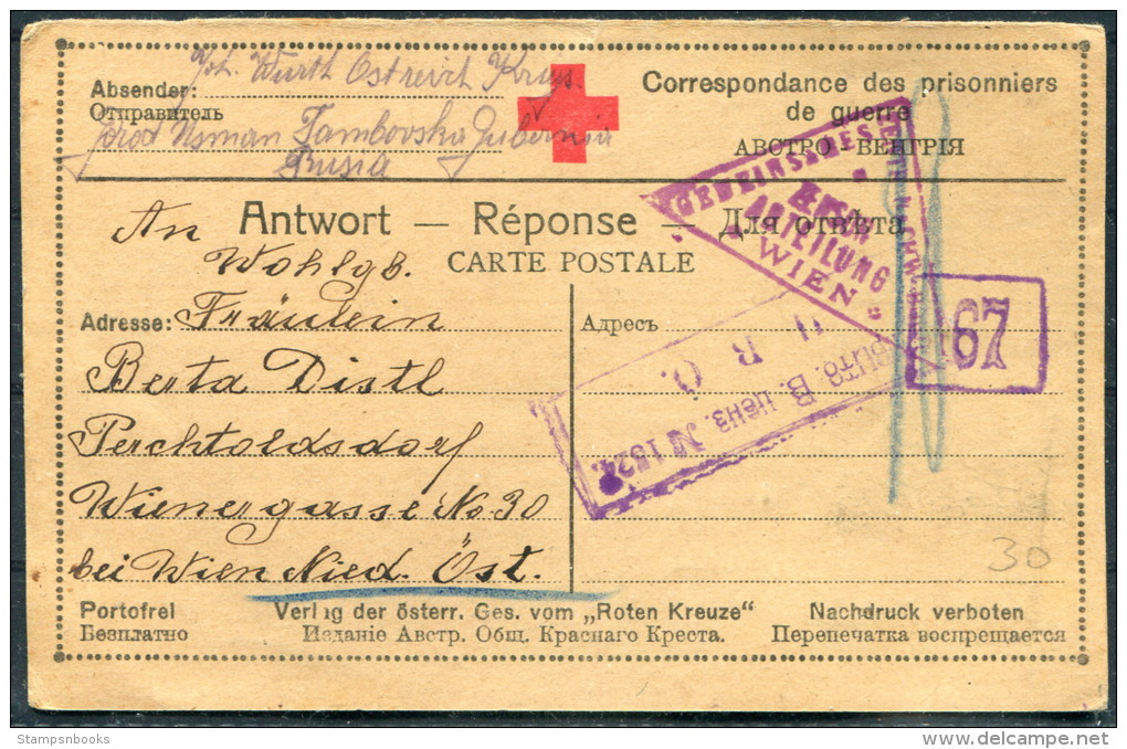 1917 Russia P.O.W. Prisonniers De Guerre  Kriegsgefangen Censor Postcard Wien Austria Hungary - Briefe U. Dokumente