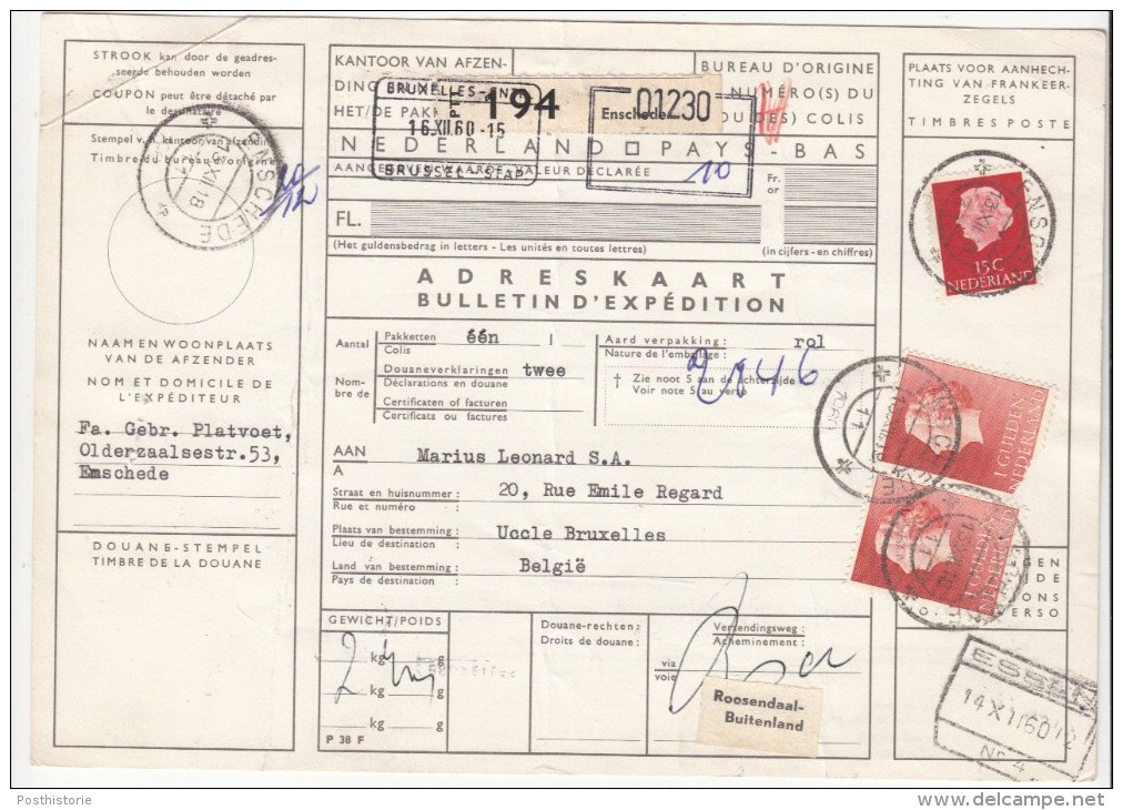 Pakketkaart 13 Dec 1960 Enschede (typerader Korte) - Poststempels/ Marcofilie