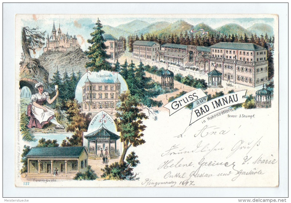 Litho-AK - Gruss Aus Bad Imnau In Hohenzollern - 6 Abbildungen - Gelaufen 7.6.1897 - Sonstige & Ohne Zuordnung