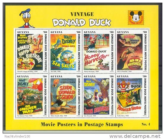 Myu437b WALT DISNEY PRODUCTION POSTERS DONALD LEEUW  HONEY HARVESTER BEES BASEBALL SLIDE LION CAT GUYANA 1994 PF/MNH - Disney