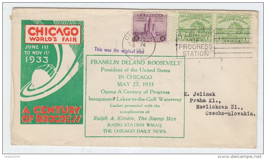 USA CHICAGO WORLDS FAIR COVER 1933 - Souvenirs & Special Cards