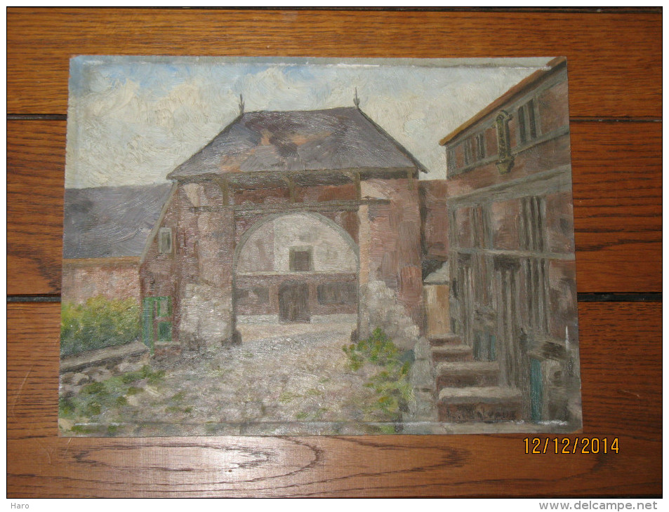 Tableau, Peinture à L´huile Sur Bois Signée L. Malvaux - Entrée De Ferme - Province De Liège - A SITUER ??? - Olieverf