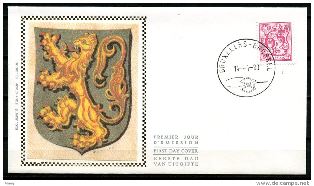 BE   FDC  1971   ---   Chiffre Sur Lions Et Banderole  --  Obl. Bruxelles  --  Z/s  Sur Soie - 1971-1980