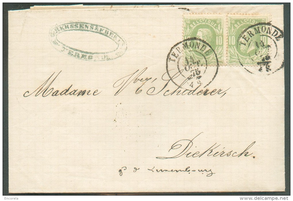 N°30(2) - 10 Centimes (paire) , Obl. Dc TERMONDE Sur Lettre Du 14 Octobre 1875 Vers Diekirch (Grand-Duché De Luxembourg) - 1869-1883 Leopold II