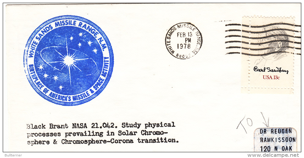 SPACE -  USA - 1978 - BLACK BRANT SATELLITE  COVER WITH  WHITE   SANDS    POSTMARK - United States